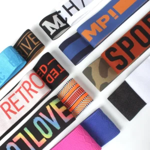 Customized Custom Logo Color Pattern Nylon Spandex Polyester Latex Striped Elastic Band Jacquard Elastic Waistband Webbing