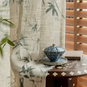 Customized Design Linen Look Polyester Sheer Curtains Digital Printed Curtain