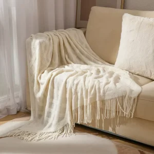 Customized Design Solid Color Acrylic Super Soft Jacquard Herringbone Throw Blankets for Travel