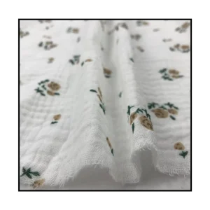 Customized Eco friendly 120gsm Double Layer Gauze Printed Bubble Fabric Organic Pure Cotton Clothing for Girls Double Woven Baby
