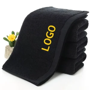 Customized Embroidery Logo Nail Beauty Hairdressing Hotel Sports Spa Barber Shop Salon Black Cotton Towel