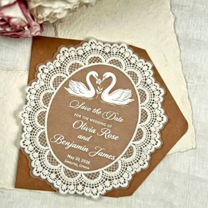 Customized Heat Transfer Printing Oval Lace Fabric Elegant Party Dinner Invitation Personalized Retro Wedding Decoration