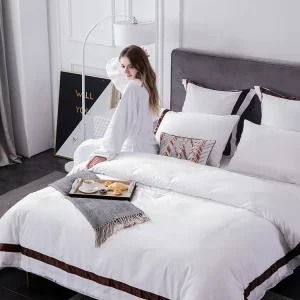 Customized Hotel Collection Percale Duvet Cover Set with Pillow Case Cotton Embroidered Designs