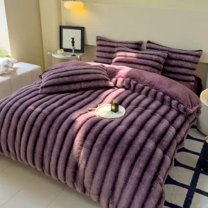 Customized Knitted Eco Friendly Comforter Bedding Set Soft Warm Faux Rabbit Milk Velvet Four Piece