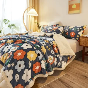 Customized Large Sized Blanket Winter Sherpa Print Bed Blanket Thick and Soft Sofa Throw Blanket