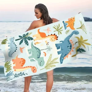 Customized Large Sized Eco Friendly Polyester Modern Beach Towel Set Custom Logo Personalized Dinosaur Flower Printed Summer Gym