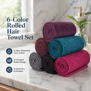 Customized Logo Rolled Hair Towel Set 6 Colors Ultra Soft Quick Dry Absorbent Terry Cotton Compact Hair Turban Wrap