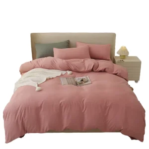 Customized Luxury 4 Piece Woven Polyester Cotton Bedding Set Flat Bed Sheet All Season Soft Plain Summer Linens