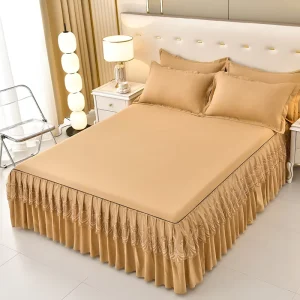 Customized Luxury Comfortable Bed Sheet Ruffle Plain Dyed Bed Skirt in Multiple Colors for Home and Hotel Use