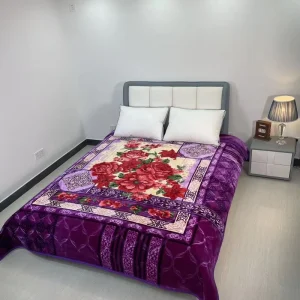 Customized Luxury Super Thick Sherpa Raschel Blanket Red Flower Pattern Soft Warm Embossed Purple Design Bed Use All Season Home