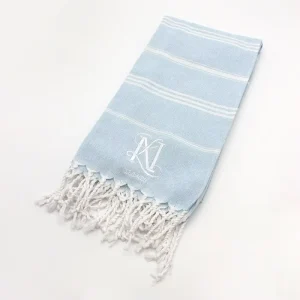 Customized Mexican Beach Towel with Embroidered Logo Flowing Tassels Elegant Large Beach Towel