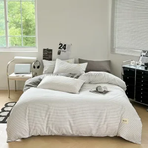Customized Minimalist Bedding Set Colorful Stripe Duvet Cover Set Printed Cotton Bedsheet Set