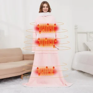 Customized Pink Design Adults Office Home Bed Couch Soft Warm Oversized USB Electric Heated Watch TV Blanket Sleeves Flannel