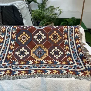 Customized Polyester/Cotton Boho Tapestry Woven Throw Blanket Cartoon Pattern Wearable Portable Lightweight Design for Outdoor