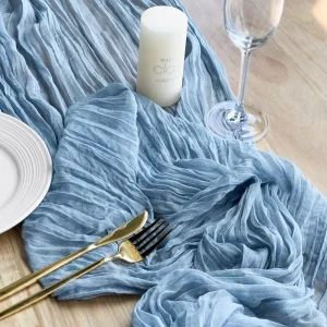 Customized Polyester Gauze Wedding Cheesecloth Table Runner Dusty Blue