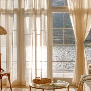 Customized Polyester Golden Sheer Curtain Fabrics Woven Household Decoration Stripe Curtain for Home Window