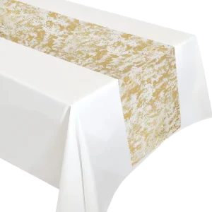 Customized Polyester Table Runner Gold Printed Disposable Table Runner for Wedding Decoration