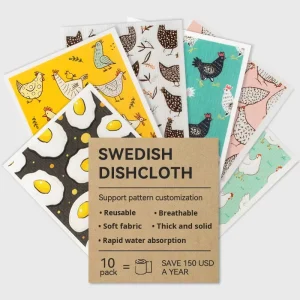 Customized Print Swedish Dishcloth Thickened Eco Friendly Dish Towel Bio Degradable Wood Pulp Cotton Degradable