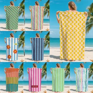 Customized Printed Striped Summer Beach Blanket Personalized Name Print Quick Drying Beach Towel Portable Travel Large Towel