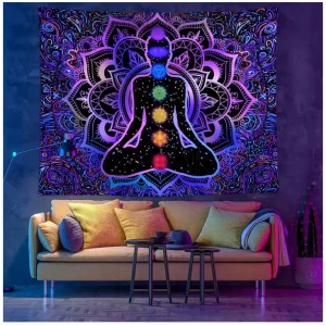 Customized Psychedelic Party Decor Background Fluorescent UV Reactive Print Backlight Wall Hanging Tapestry for Neon Art