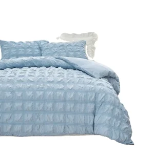 Customized Puff Grid Bedding Set Puffy US AU Bed Linens RTS Quilt Cover Polyester King Size Home Linen Solid Bed Cover Set