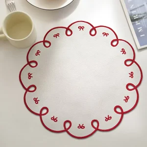 Customized Reusable Traditional Embroidered Polyester Cotton Square Placemats Set Dish Mats & Decorative Coasters