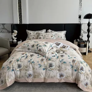 Customized Simple Eco Friendly Australian Cotton Carbon Brushed Digital Printing Four-Piece Microfiber Comforter Sheets Bedding
