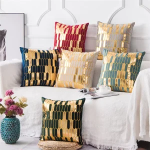 Customized Size Geometric Bronzing 18X18 Inch Home Decorative Velvet Throw Pillow Covers Golden Cushion Cover