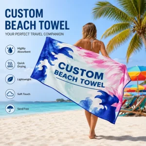 Customized Size Logo Lightweight Printed Microfiber Beach Towel Quick Dry Sand Free Beach Towel for Outdoor