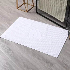 Customized Size White Jacquard Cotton Bath Mat Soft Washable Rectangle Hotel Towel for Bath Shower Water Absorbent Bathroom