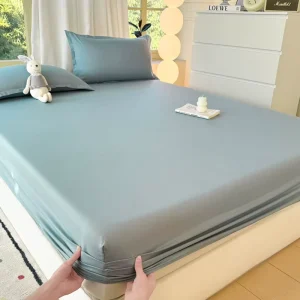 Customized Sizes Colored Cotton Stripe Plain Dying Fabric Hotel Waterproof Bed Flat Fitted Sheet