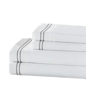 Customized Solid Color Embroidery Line Bed Linen 100% Cotton Hotel Bed Linen Fitted Flat Sheets Sets