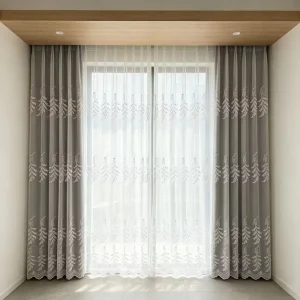 Customized Solid Color Embroidery Windproof Embroidered Gauze Curtains Fabric for Bay Window Bedroom Home Decor