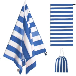 Customized Striped Beach Towel 200GSM Suede Microfiber Sand Free Fast Dry