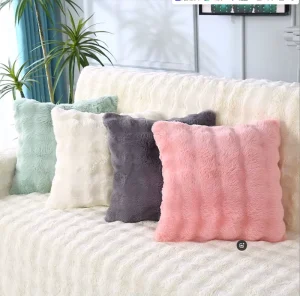 Customized Super Soft Velvet Fluffy Throw Pillows Woven Stripe Rabbit Fur Cushion Covers Decorative Home Reading Bed Rest