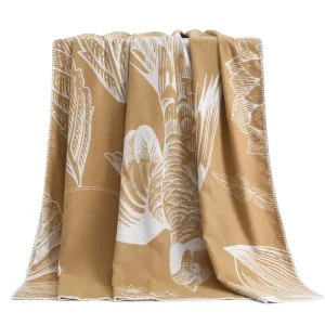 Customized Viscose Soft Floral and Bird Jacquard Double sided Blanket with Rolled Edges