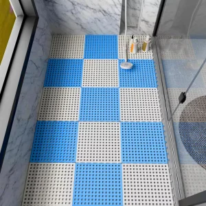 Customized Waterproof PVC Splicing Modular Cushion Mat Gray Pool Shower Bath Kitchen Tiles Bathtub Mats 30x30CM Plaid Modern