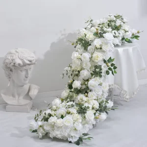 Customized Wedding Backdrop White Pink Table Runners Centerpieces Silk Pink White Artificial Rose Flower Row Arrangement