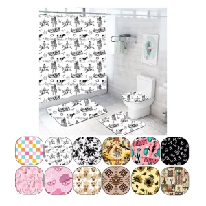 Customized Western Farm Bathroom Set Including Shower Curtain Rugs Toilet Cover and Bath Mat suitable for Bathroom Decoration