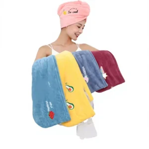 Customized Women’s Thickened Double layer Comfortable Coral Fleece Cartoon Embroidered Hair Drying Bath Cap Towel