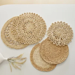 Customized Woven Round Placemat Wicker Placemat Circle Rattan Placemats Farmhouse Boho Braided Natural Water Hyacinth Place Mats