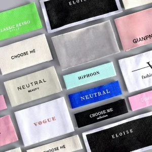 Customized Woven Satin Neck Fabric Clothing Labels Tag Washable Logo Name Tag Printed Clothing Label Garment Labels