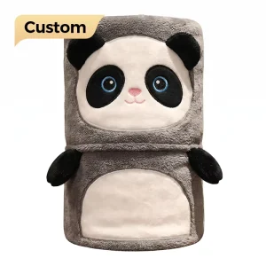 Cute 3D Panda Hooded Wearable Blanket 100% Polyester Coral Fleece Kids Cartoon Animal Oversized Hoodie Blanket