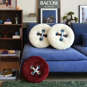 Cute 3D Round Button Pillow Soft Fluffy Stuffed Throw Pillow Creative Solid Color Button Decorative Cushion for Sofa Bed Bedroom