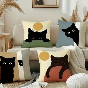 Cute Black Cat Mid Century Modern Throw Pillow Covers Decorative Single Sided Cushion Cases for Sofa Couch
