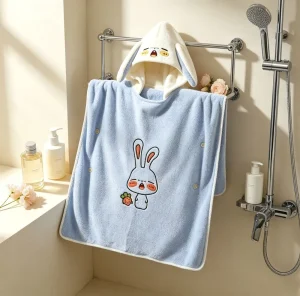 Cute Cartoon Bunny Children’s Bath Towel Thickened Coral Fleece Quick drying Bath Cape Customizable