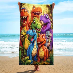 Cute Cartoon Dinosaur Printed Microfiber Beach Towel Quick Dry Sand Proof Kids Bath Towel OEM Custom Digital Print Towels
