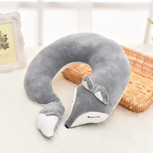 Cute Cartoon Fox Knitted Neck Pillow U Shaped Soft Comfort Cushion for Outdoor Travel Home Rest