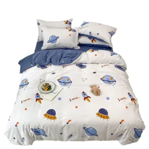 Cute Cartoon Print 100% Cotton Bedding Set Soft and Breathable All-Cotton Duvet Cover Set