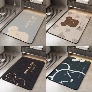 Cute Cartoon Rectangle Diatomite Bath Pad Quick Dry Strong Absorbent Anti Slip Mat for Indoor Wash Basin Shower Area